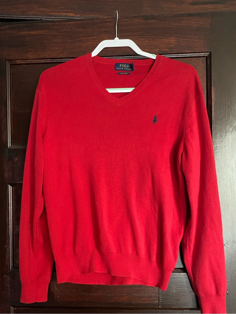 Polo Ralph Lauren Red V-Neck Sweater - Size M - Pima Cotton